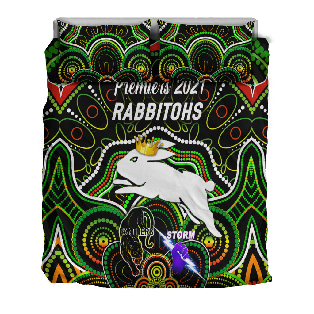 south-sydney-rabbitohs-bedding-set-2021-indigenous-premiers-the-king-black