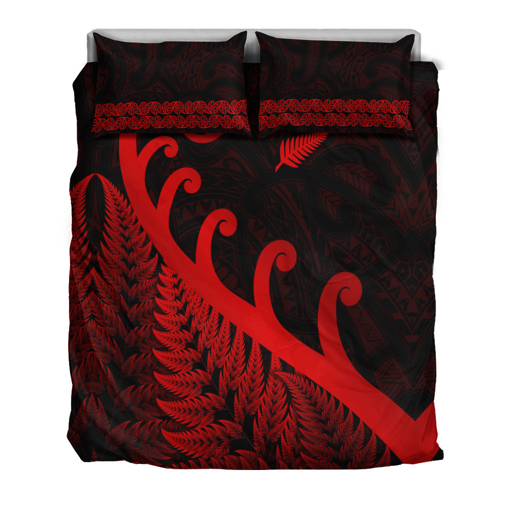 new-zealand-rugby-maori-bedding-set-silver-fern-koru-vibes-red