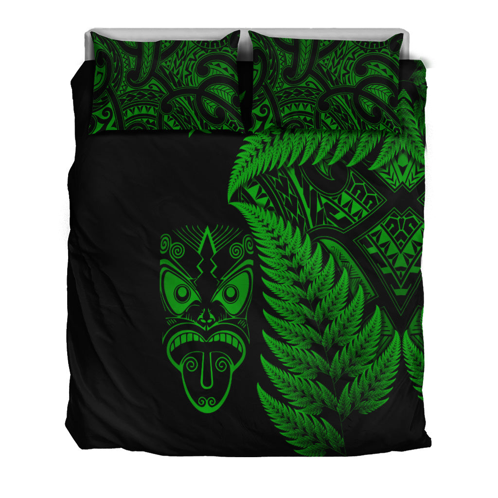 new-zealand-haka-rugby-maori-bedding-set-silver-fern-vibes-green