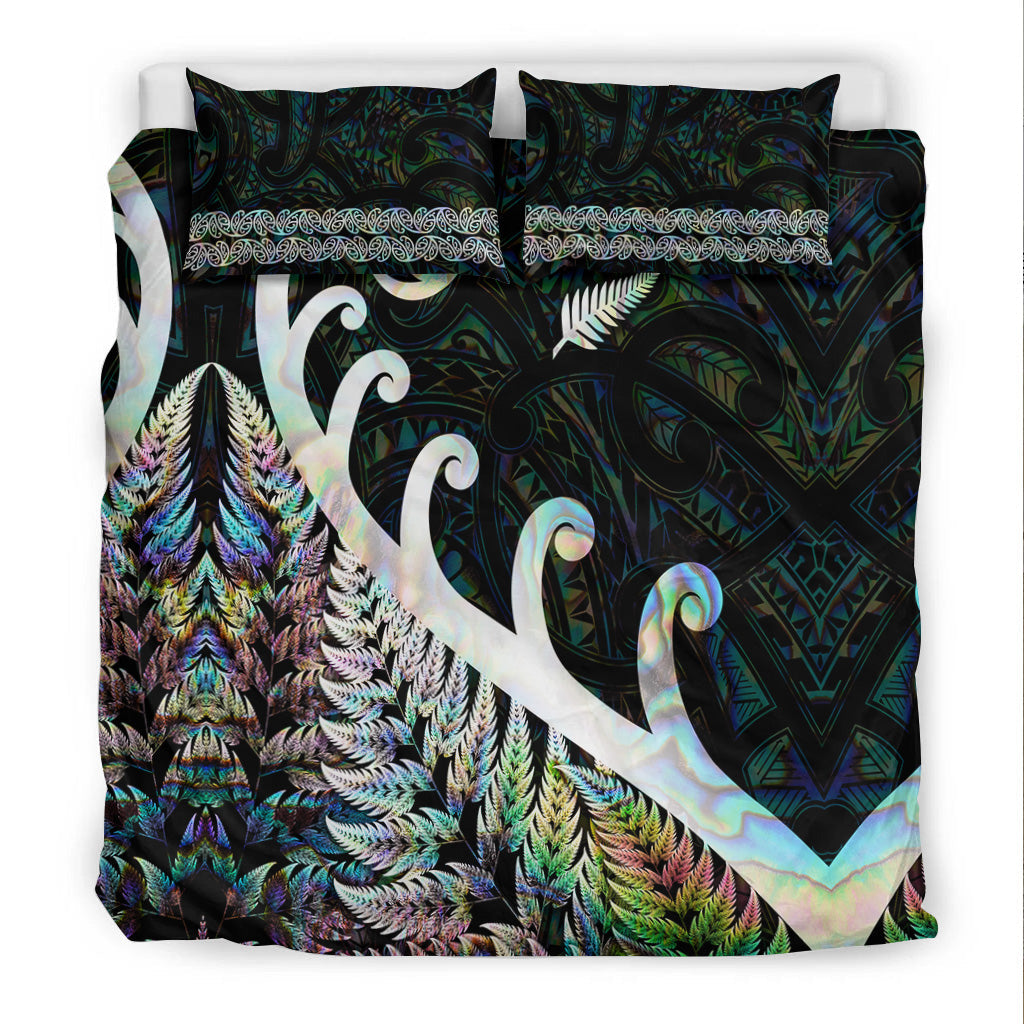 new-zealand-rugby-maori-bedding-set-silver-fern-koru-vibes-paua-shell