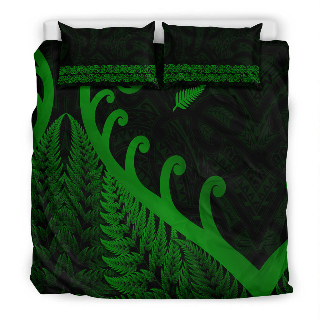 new-zealand-rugby-maori-bedding-set-silver-fern-koru-vibes-green