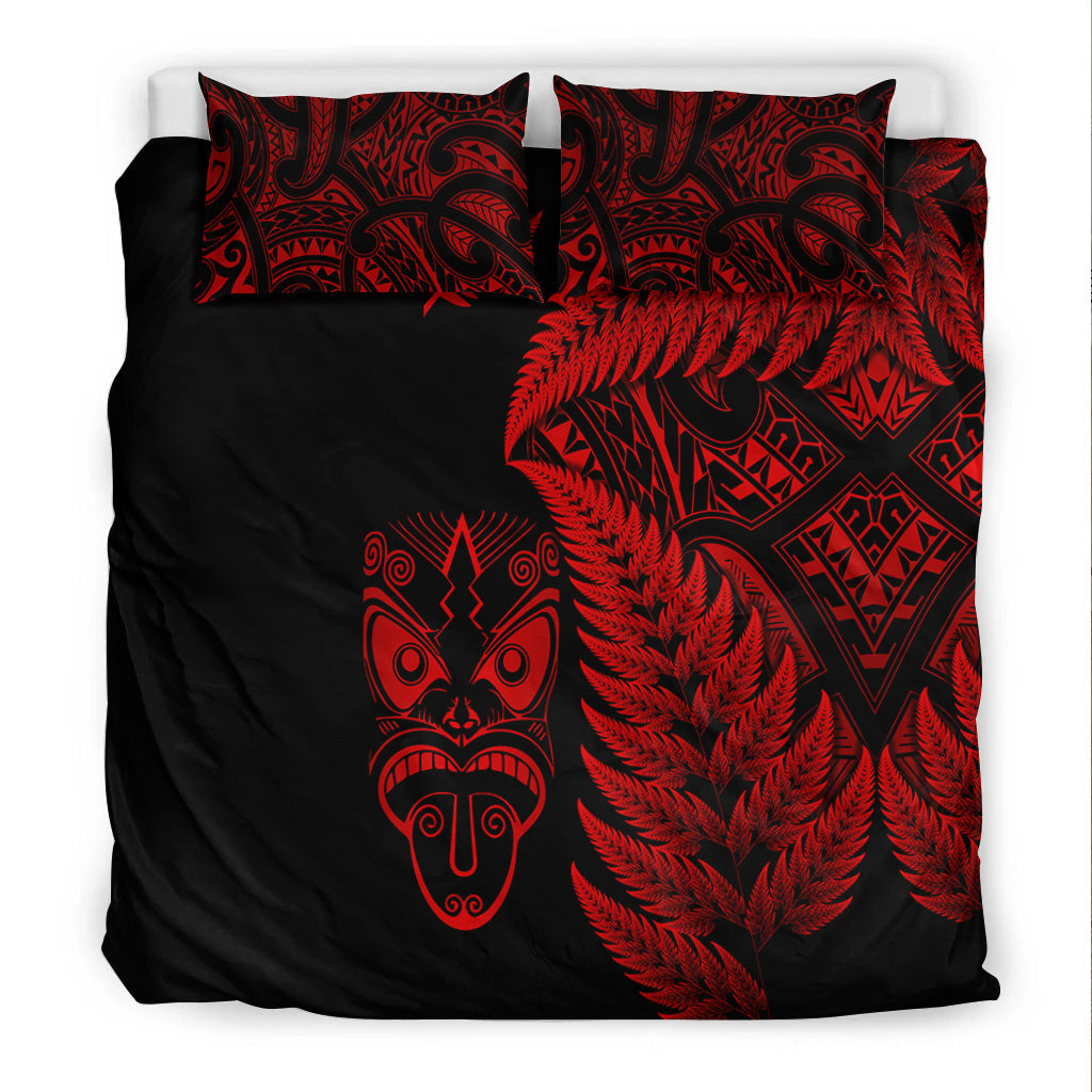 new-zealand-haka-rugby-maori-bedding-set-silver-fern-vibes-red