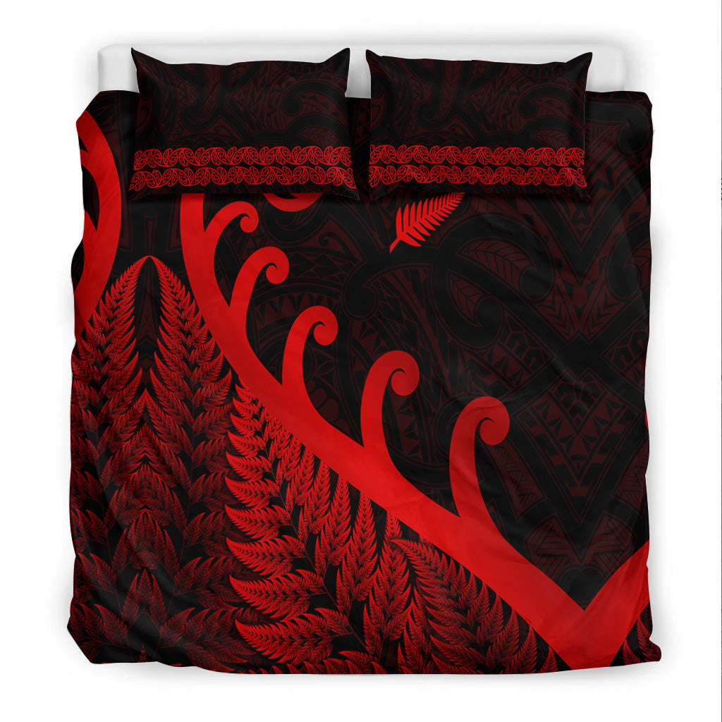 new-zealand-rugby-maori-bedding-set-silver-fern-koru-vibes-red