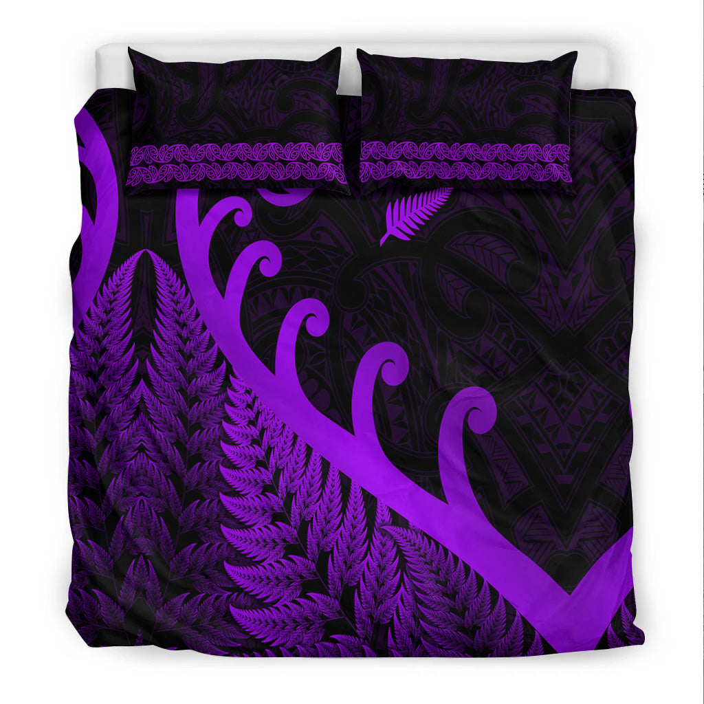 new-zealand-rugby-maori-bedding-set-silver-fern-koru-vibes-purple
