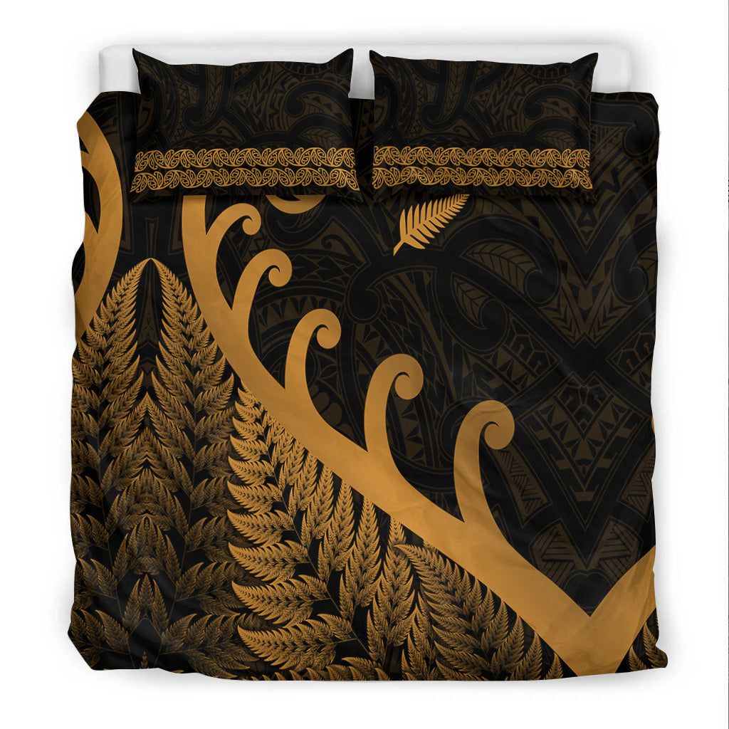 new-zealand-rugby-maori-bedding-set-silver-fern-koru-vibes-gold