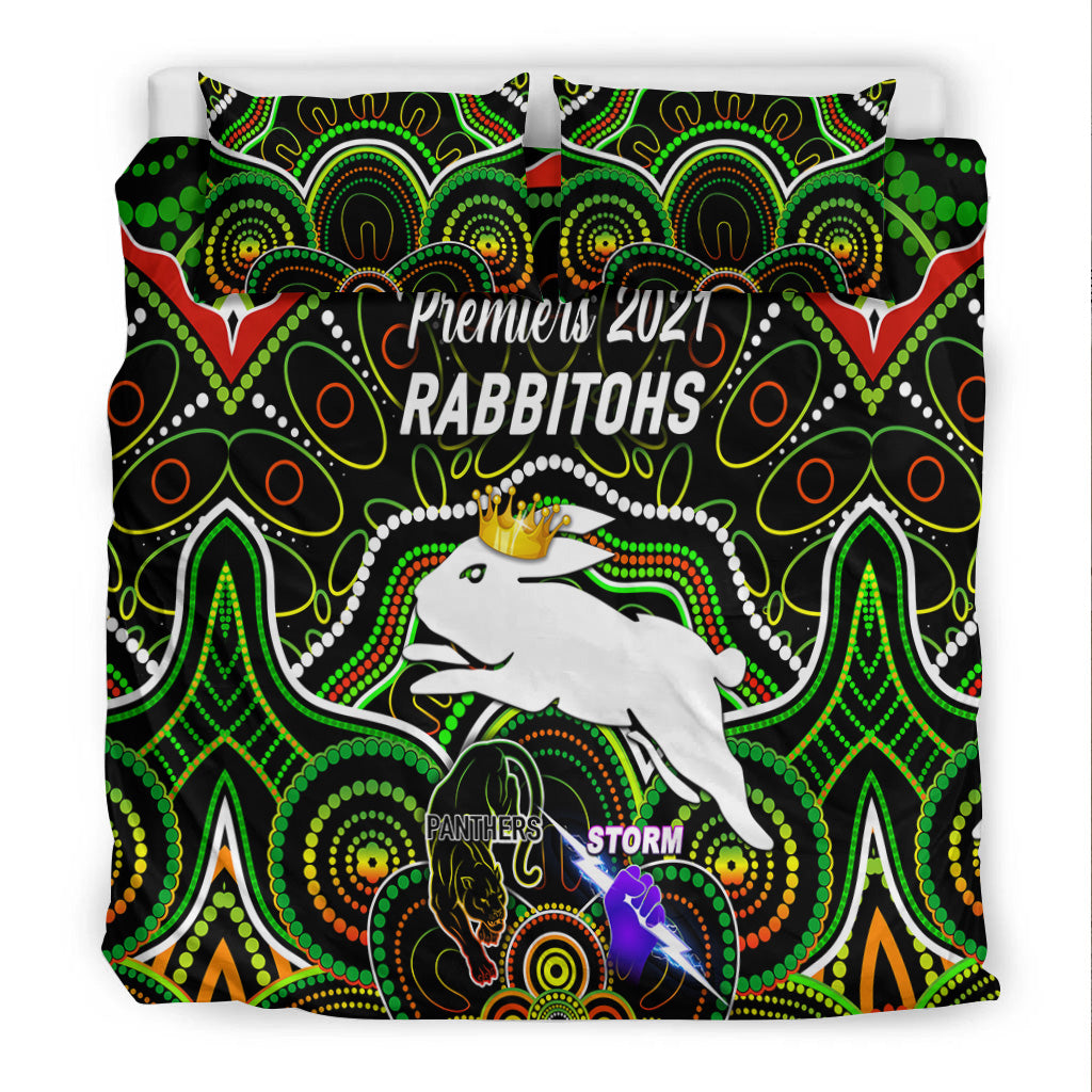 south-sydney-rabbitohs-bedding-set-2021-indigenous-premiers-the-king-black