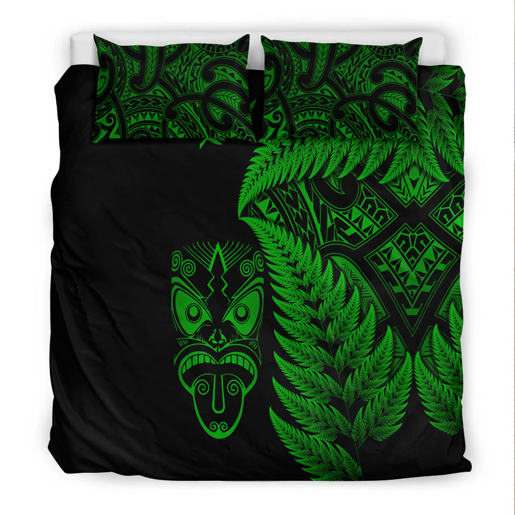 new-zealand-haka-rugby-maori-bedding-set-silver-fern-vibes-green