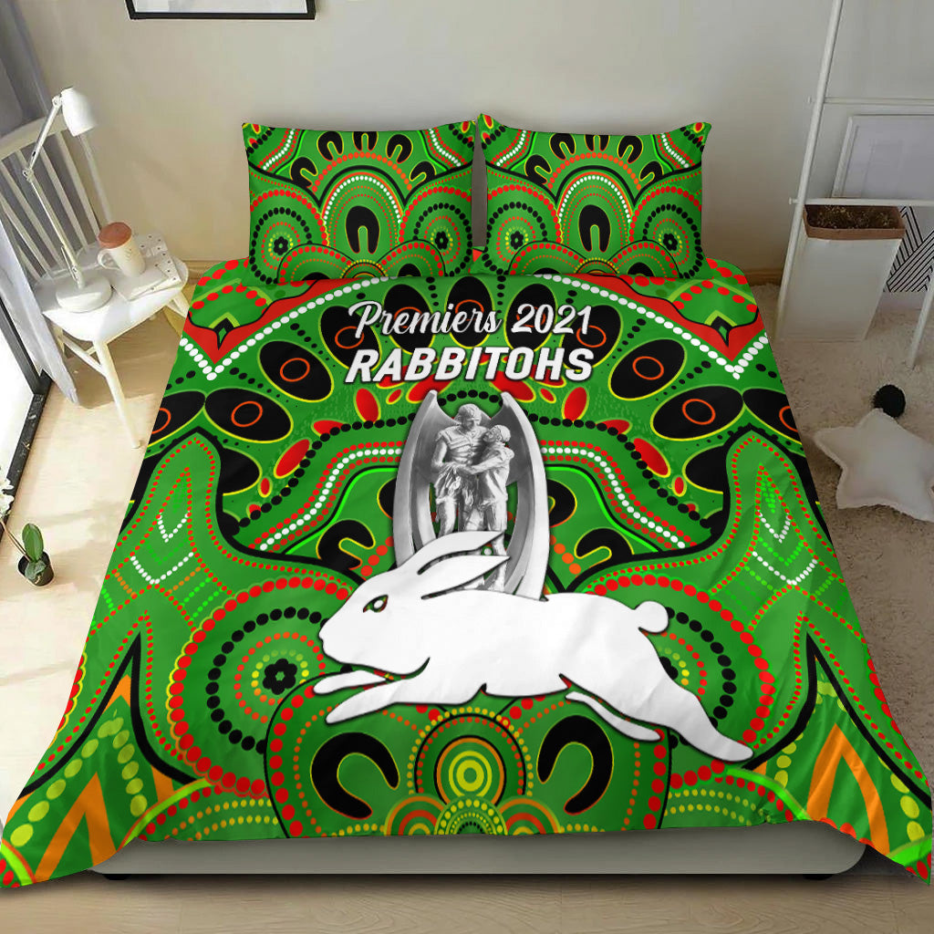 south-sydney-rabbitohs-bedding-set-2021-indigenous-premiers-trophy-green