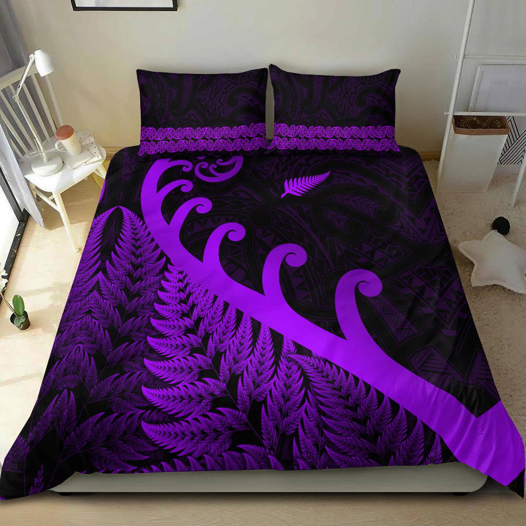 new-zealand-rugby-maori-bedding-set-silver-fern-koru-vibes-purple