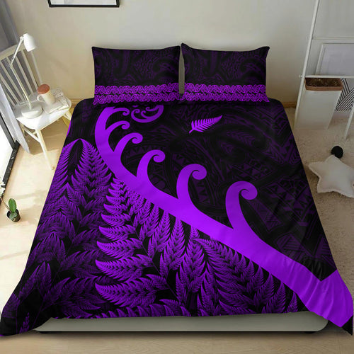 new-zealand-rugby-maori-bedding-set-silver-fern-koru-vibes-purple