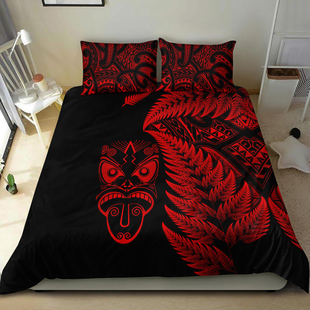 new-zealand-haka-rugby-maori-bedding-set-silver-fern-vibes-red