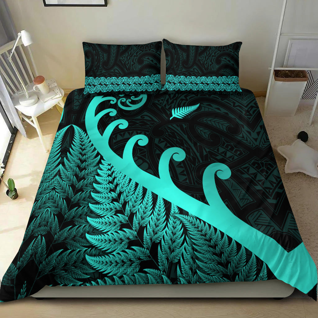 new-zealand-rugby-maori-bedding-set-silver-fern-koru-vibes-turquoise
