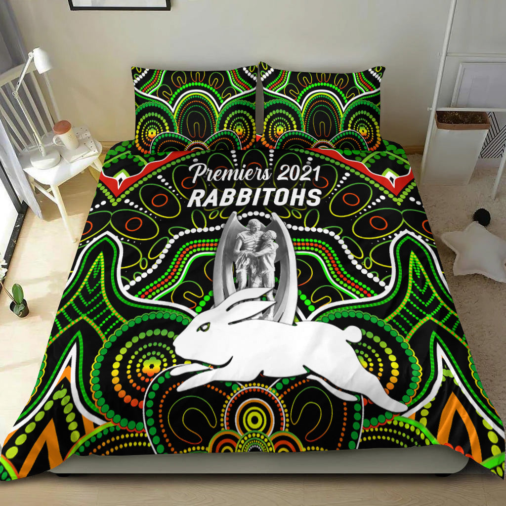 south-sydney-rabbitohs-bedding-set-2021-indigenous-premiers-trophy-black