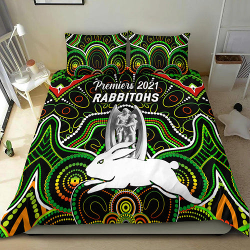 south-sydney-rabbitohs-bedding-set-2021-indigenous-premiers-trophy-black