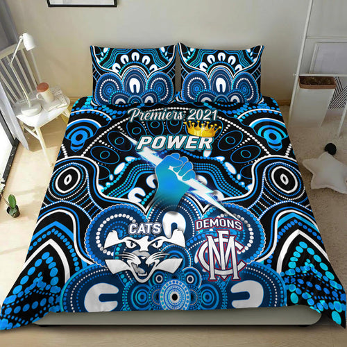 port-adelaide-power-indigenous-bedding-set-football-2021-premiers-the-king