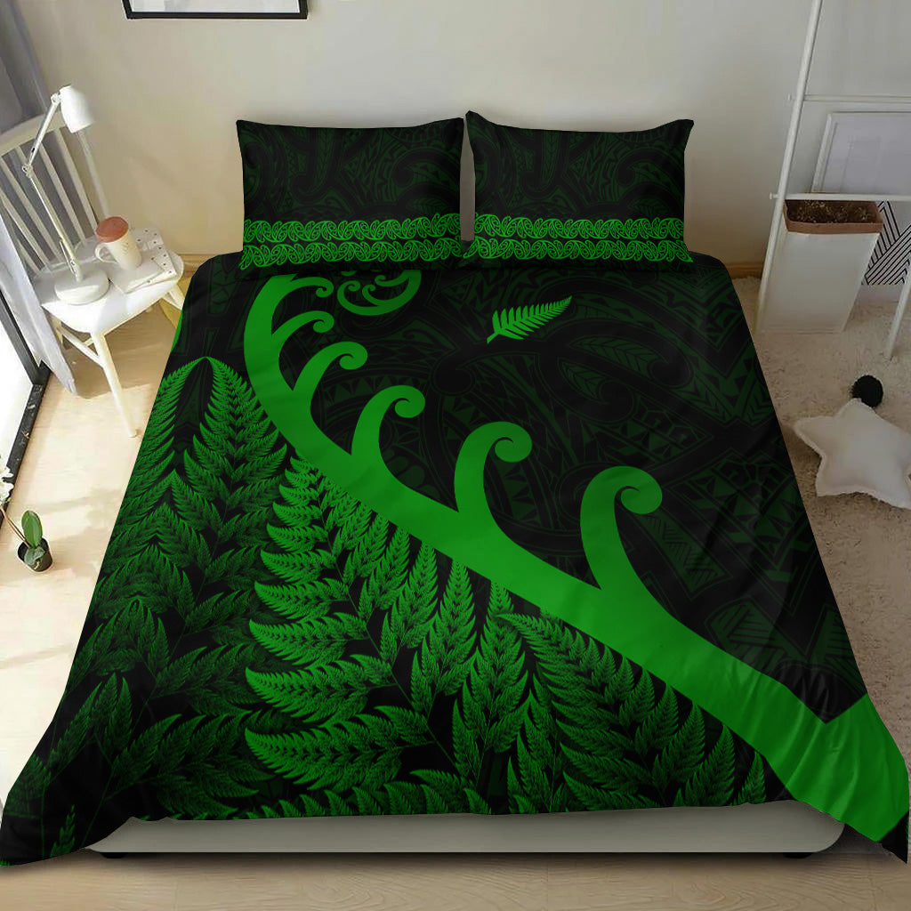 new-zealand-rugby-maori-bedding-set-silver-fern-koru-vibes-green