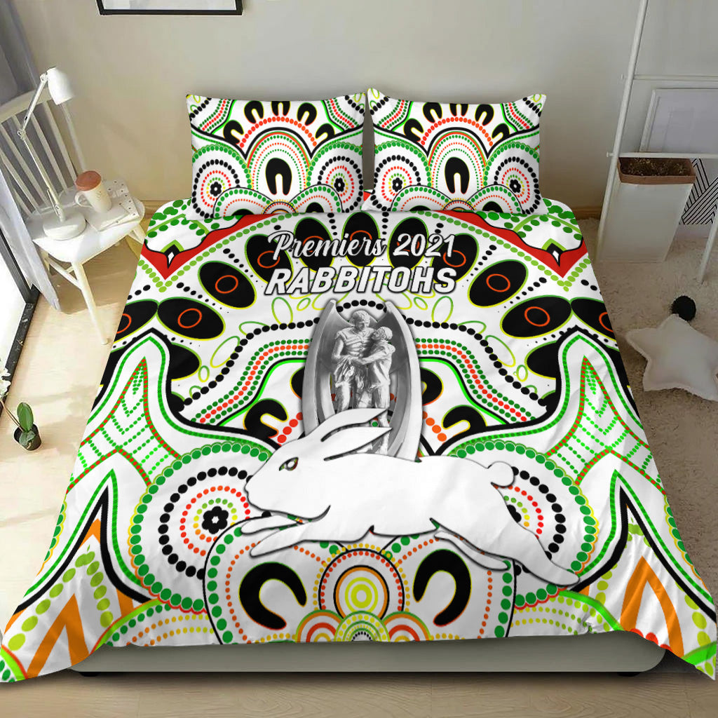 south-sydney-rabbitohs-bedding-set-2021-indigenous-premiers-trophy-white