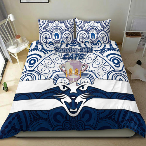 geelong-cats-indigenous-bedding-set-football-2021-premiers-trophy