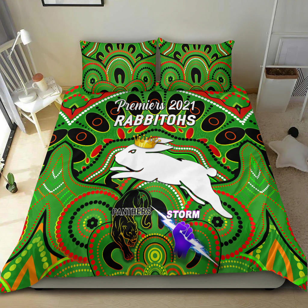 south-sydney-rabbitohs-bedding-set-2021-indigenous-premiers-the-king-green