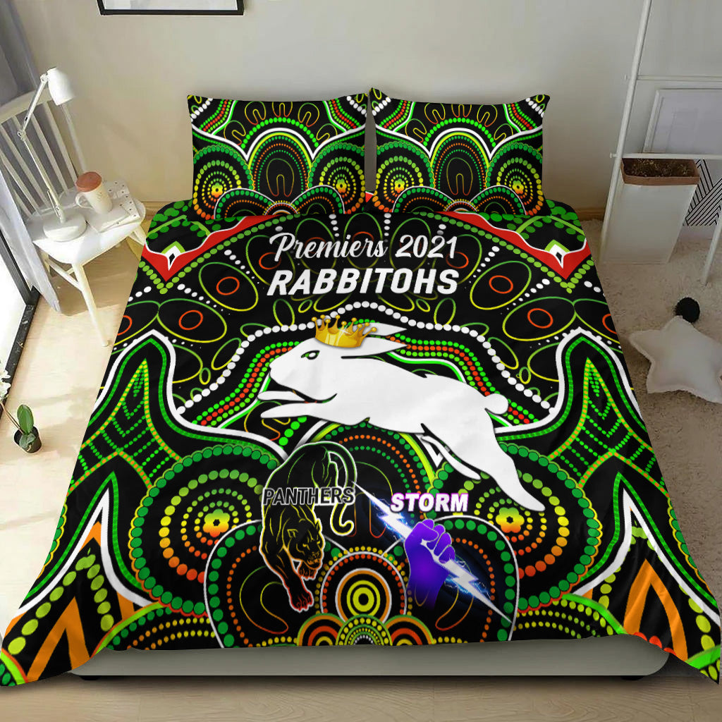 south-sydney-rabbitohs-bedding-set-2021-indigenous-premiers-the-king-black