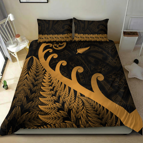 new-zealand-rugby-maori-bedding-set-silver-fern-koru-vibes-gold
