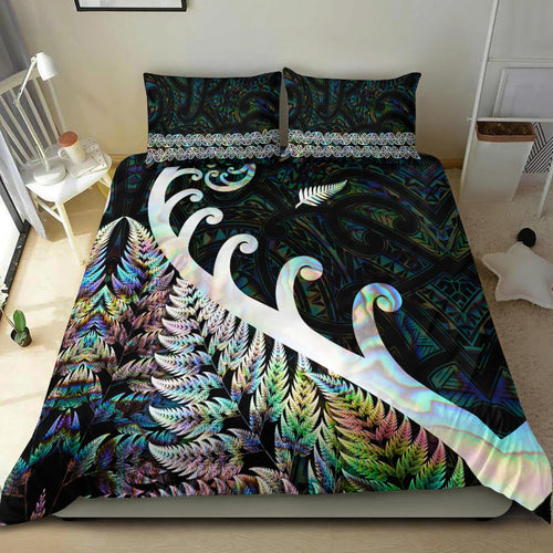 new-zealand-rugby-maori-bedding-set-silver-fern-koru-vibes-paua-shell