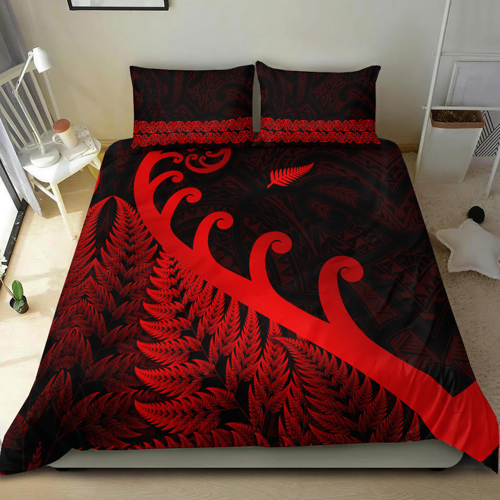 new-zealand-rugby-maori-bedding-set-silver-fern-koru-vibes-red