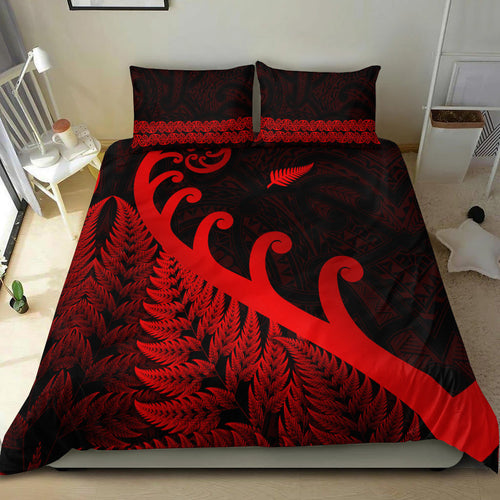 new-zealand-rugby-maori-bedding-set-silver-fern-koru-vibes-red