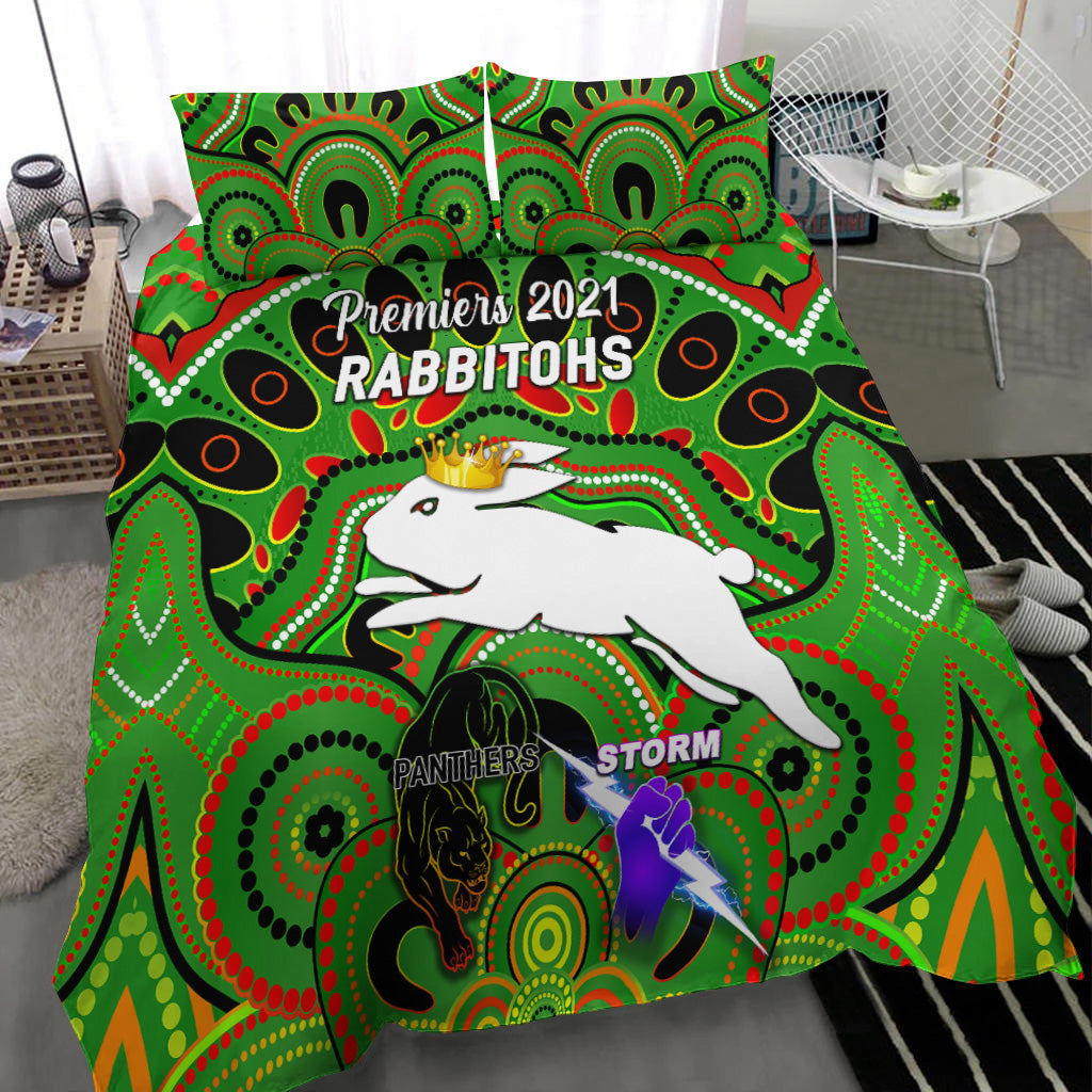 south-sydney-rabbitohs-bedding-set-2021-indigenous-premiers-the-king-green