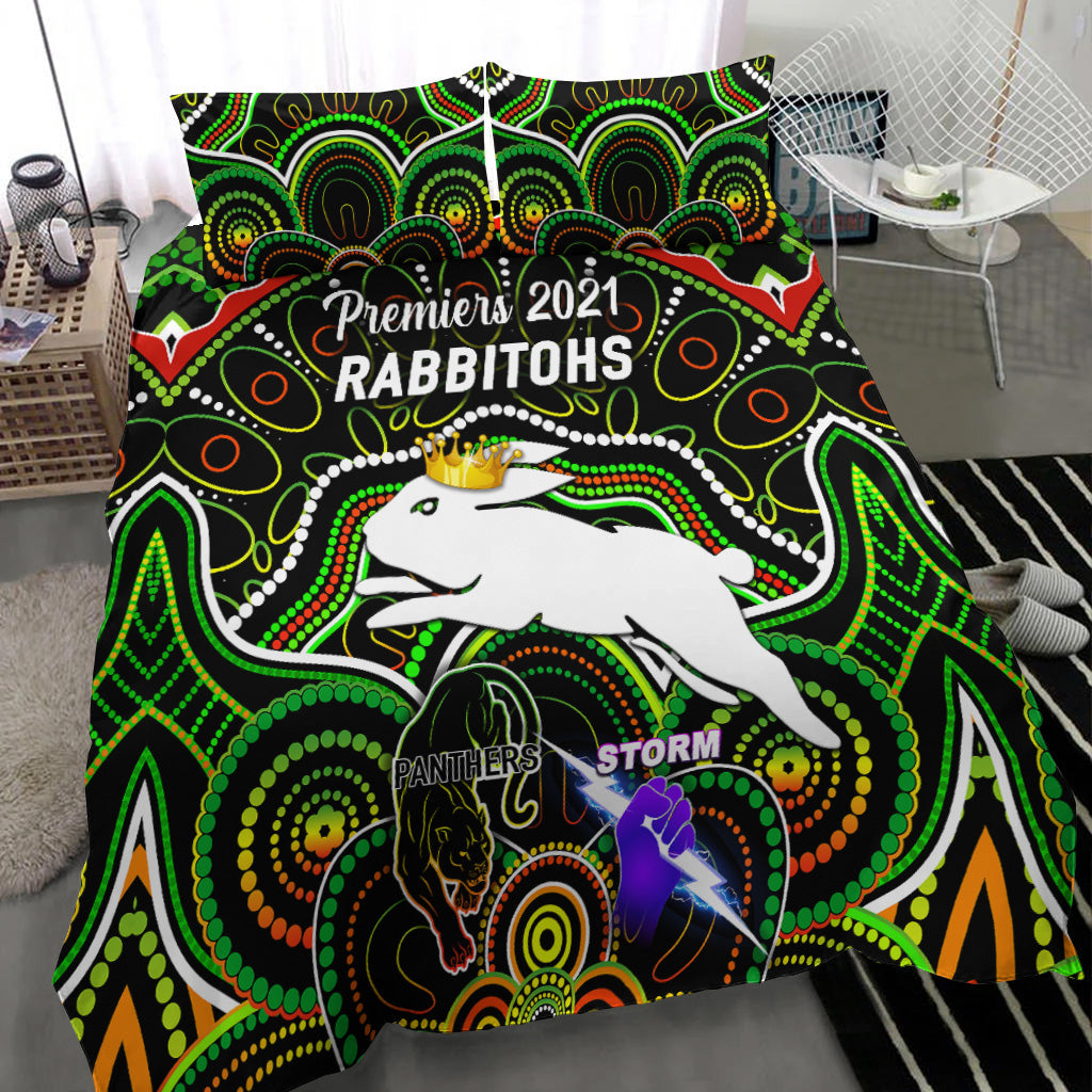 south-sydney-rabbitohs-bedding-set-2021-indigenous-premiers-the-king-black