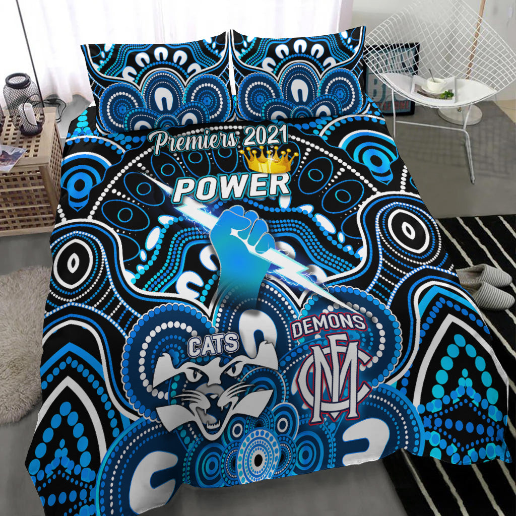 port-adelaide-power-indigenous-bedding-set-football-2021-premiers-the-king