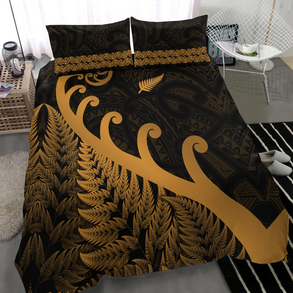 new-zealand-rugby-maori-bedding-set-silver-fern-koru-vibes-gold