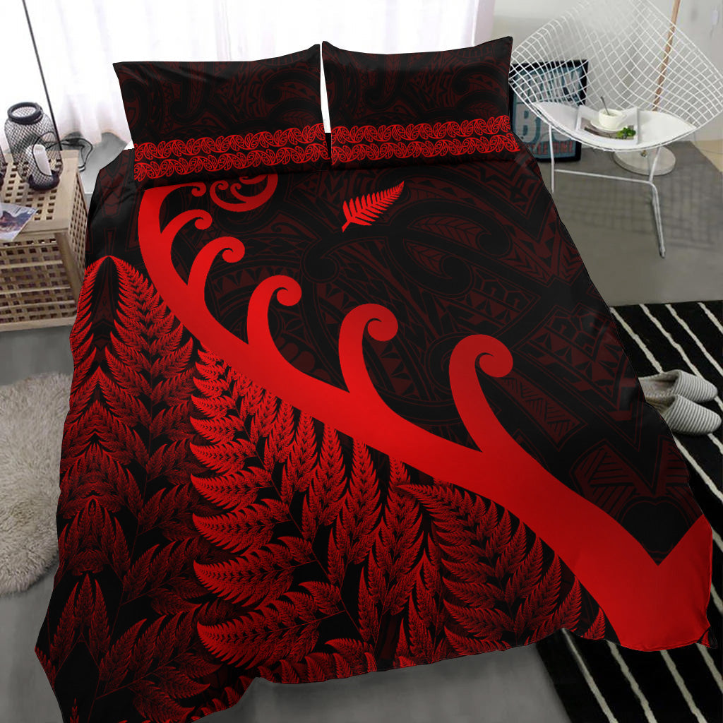 new-zealand-rugby-maori-bedding-set-silver-fern-koru-vibes-red