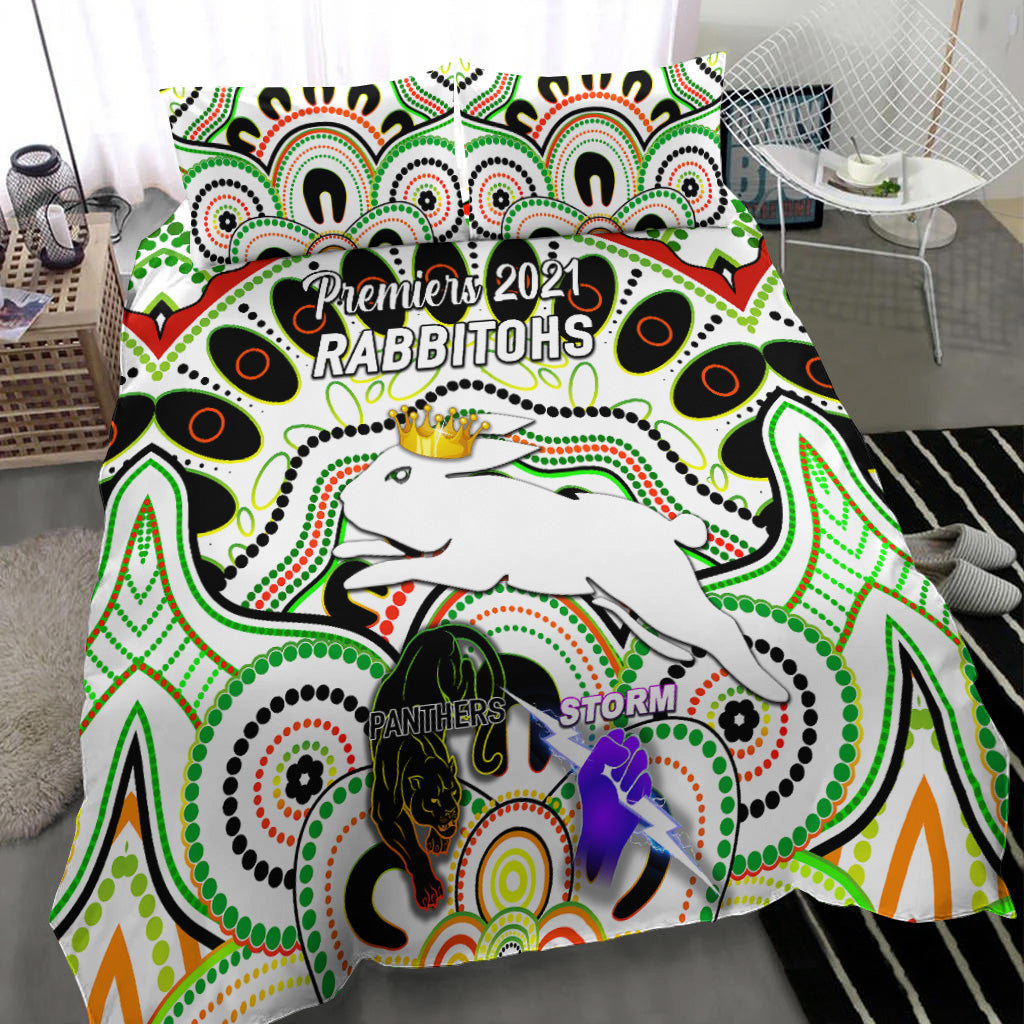 south-sydney-rabbitohs-bedding-set-2021-indigenous-premiers-the-king-white
