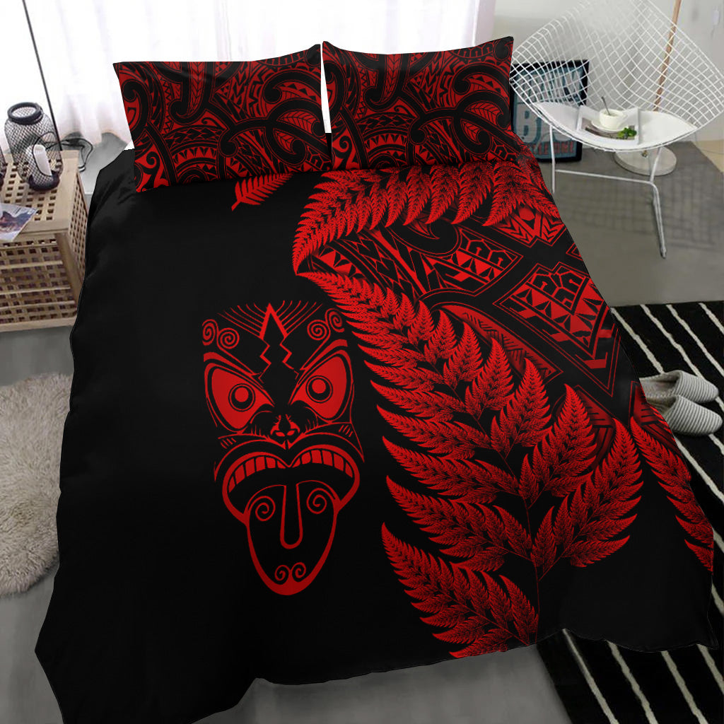 new-zealand-haka-rugby-maori-bedding-set-silver-fern-vibes-red