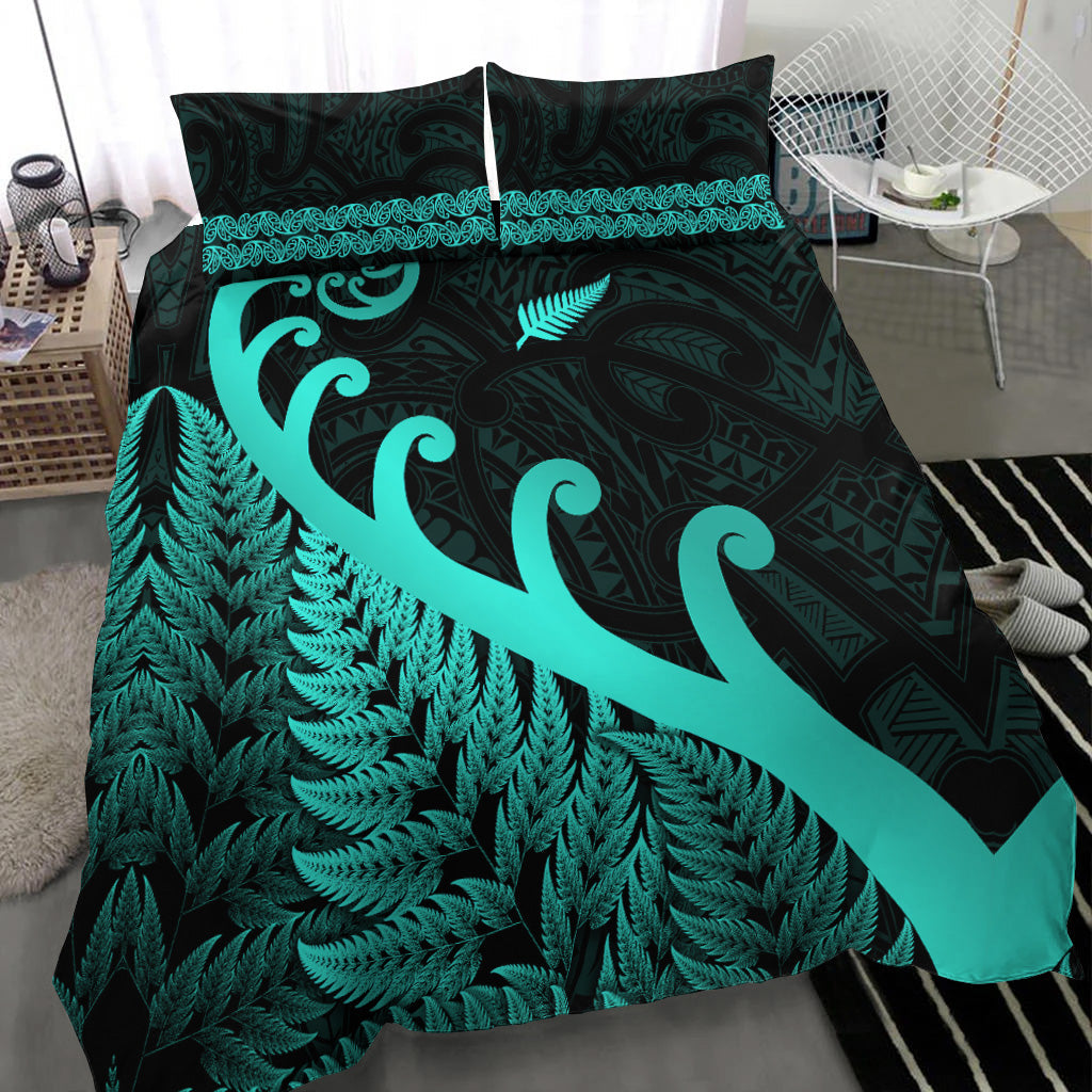 new-zealand-rugby-maori-bedding-set-silver-fern-koru-vibes-turquoise