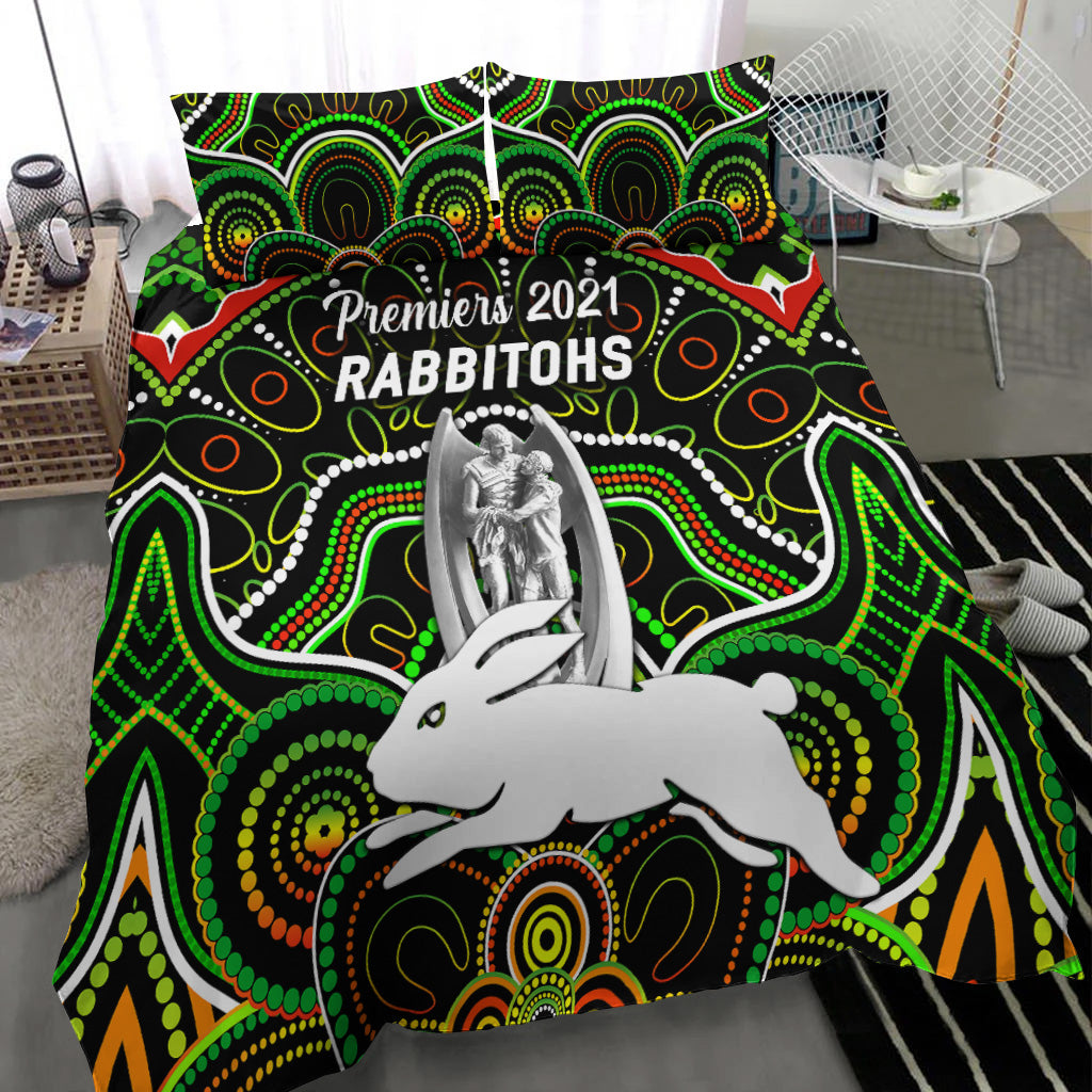 south-sydney-rabbitohs-bedding-set-2021-indigenous-premiers-trophy-black