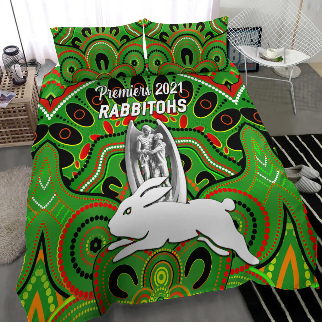 south-sydney-rabbitohs-bedding-set-2021-indigenous-premiers-trophy-green
