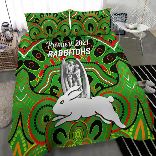 south-sydney-rabbitohs-bedding-set-2021-indigenous-premiers-trophy-green