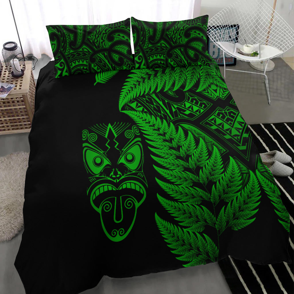 new-zealand-haka-rugby-maori-bedding-set-silver-fern-vibes-green