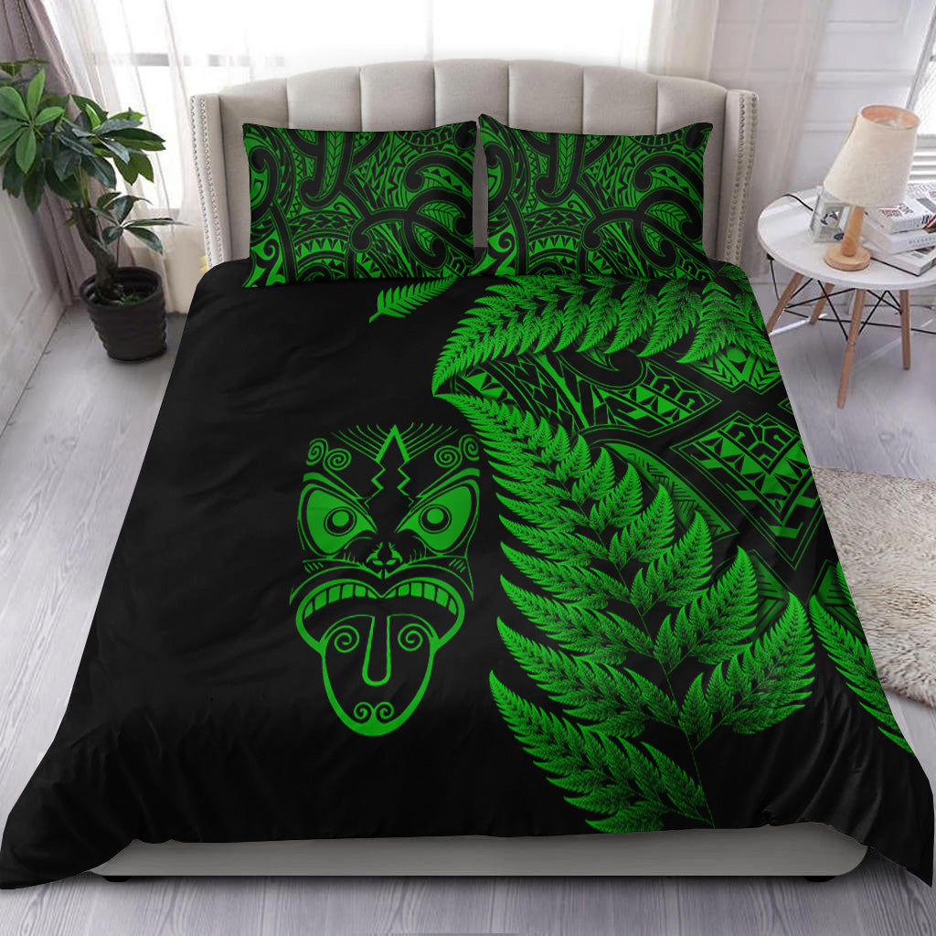 new-zealand-haka-rugby-maori-bedding-set-silver-fern-vibes-green