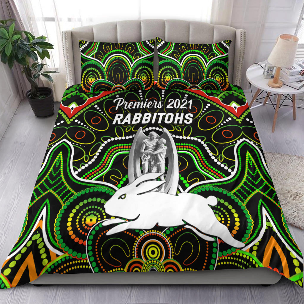south-sydney-rabbitohs-bedding-set-2021-indigenous-premiers-trophy-black