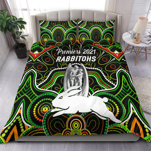south-sydney-rabbitohs-bedding-set-2021-indigenous-premiers-trophy-black