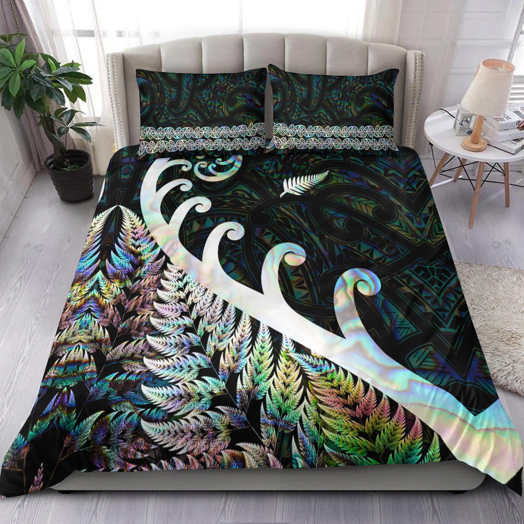 new-zealand-rugby-maori-bedding-set-silver-fern-koru-vibes-paua-shell