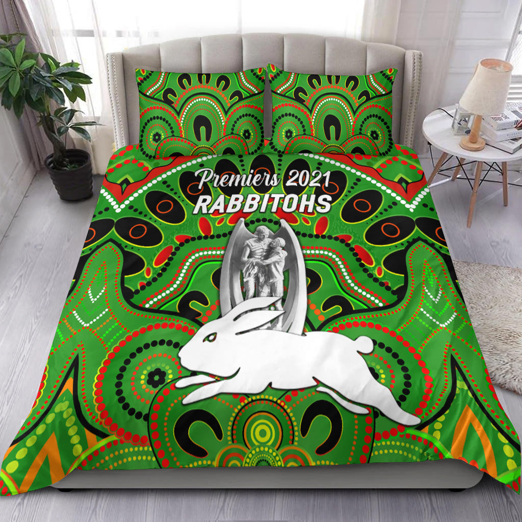 south-sydney-rabbitohs-bedding-set-2021-indigenous-premiers-trophy-green