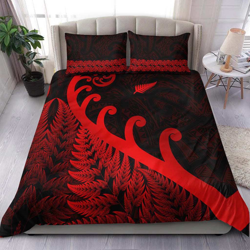new-zealand-rugby-maori-bedding-set-silver-fern-koru-vibes-red