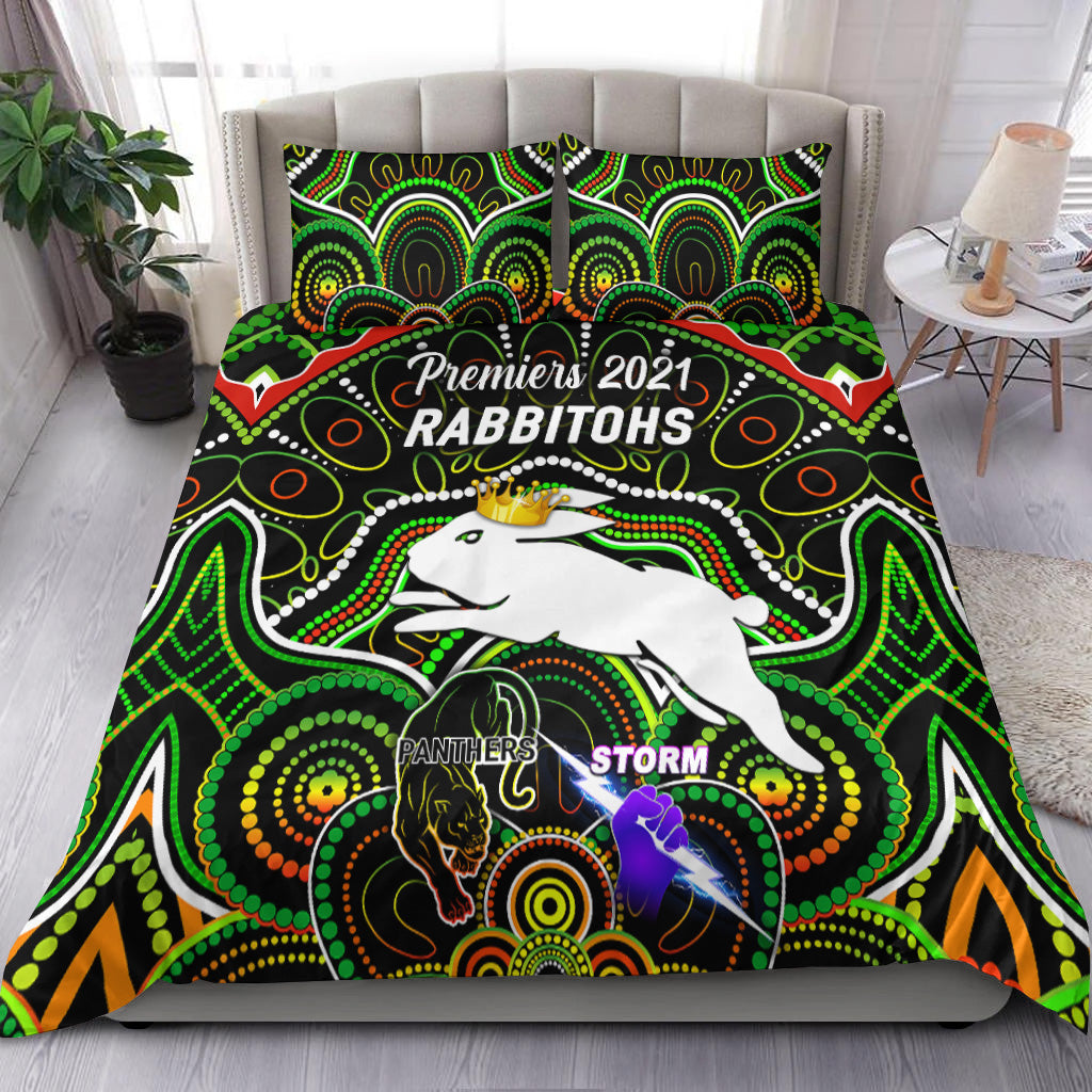 south-sydney-rabbitohs-bedding-set-2021-indigenous-premiers-the-king-black
