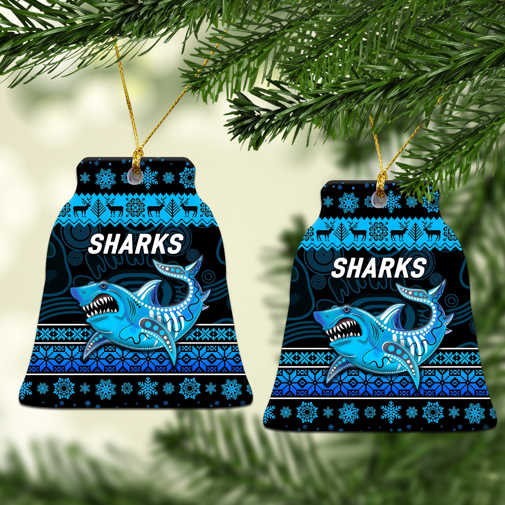 cronulla-sutherland-sharks-christmas-ornament-simple-style-black