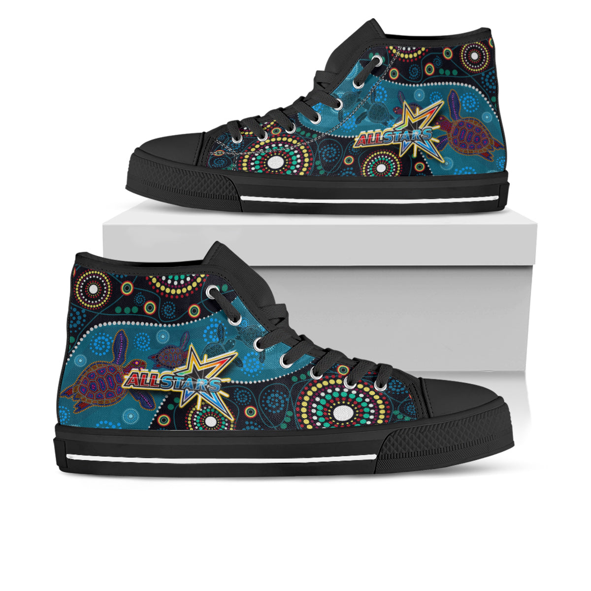 indigenous-all-stars-rugby-high-top-shoes-dreamtime-turtle-with-aboriginal-dot-painting-art-high-top-shoes