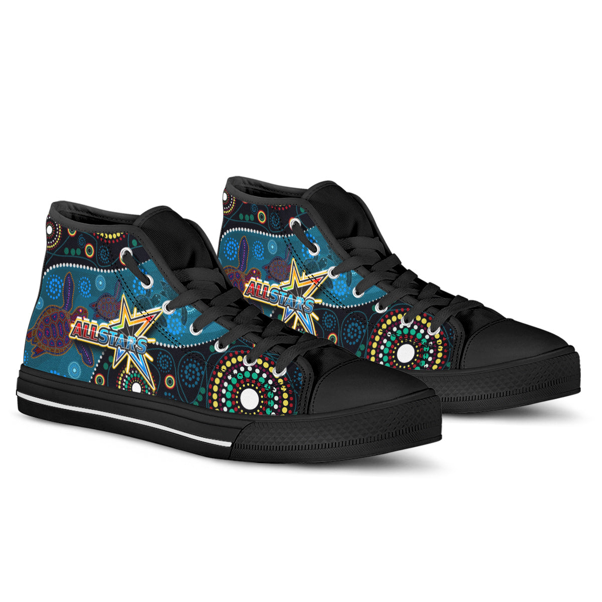 indigenous-all-stars-rugby-high-top-shoes-dreamtime-turtle-with-aboriginal-dot-painting-art-high-top-shoes
